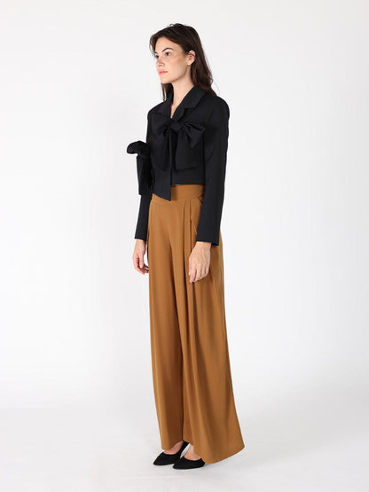 Applique Bow Front Button Open Crop Jacket