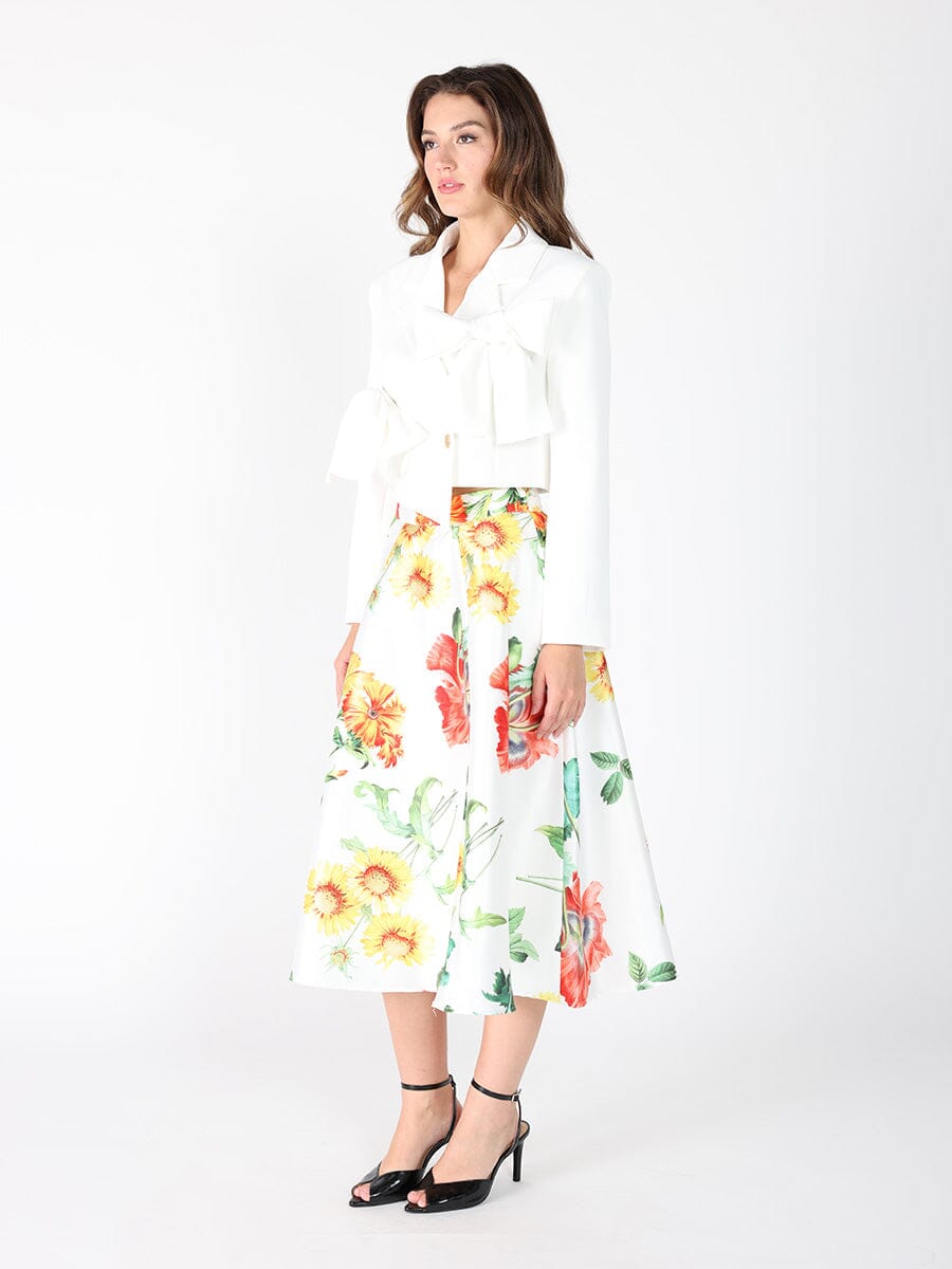 Applique Bow Front Button Open Crop Jacket