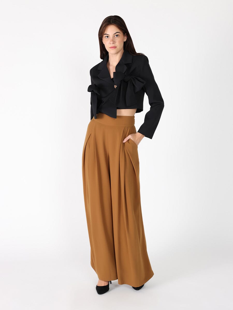 Applique Bow Front Button Open Crop Jacket