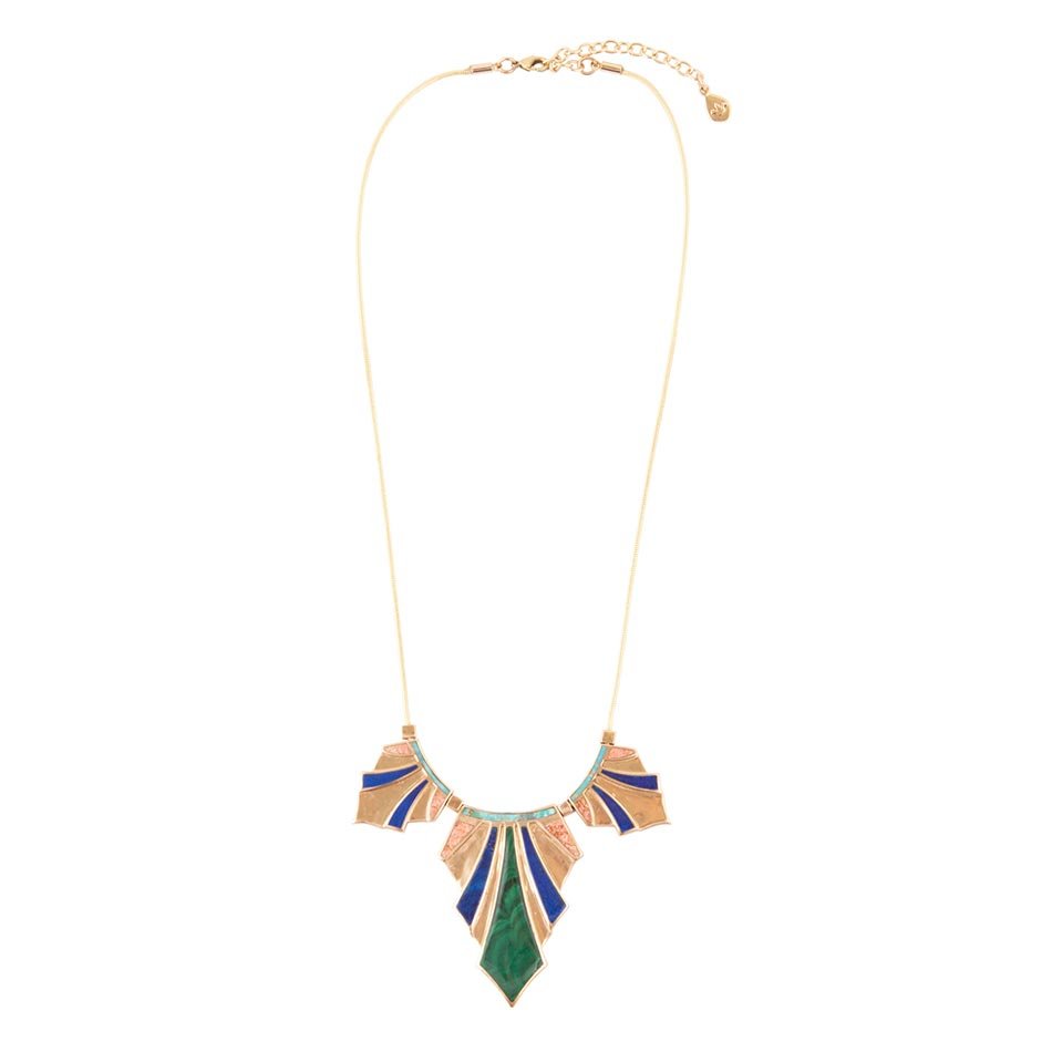Collar llamativo Art Decó dorado con incrustaciones de colores