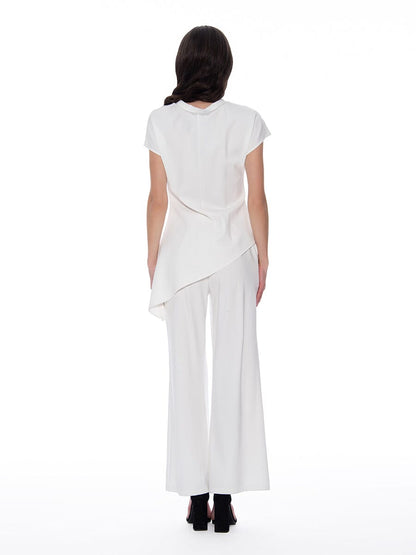 Asymmetric Cut Ruched-Side Top
