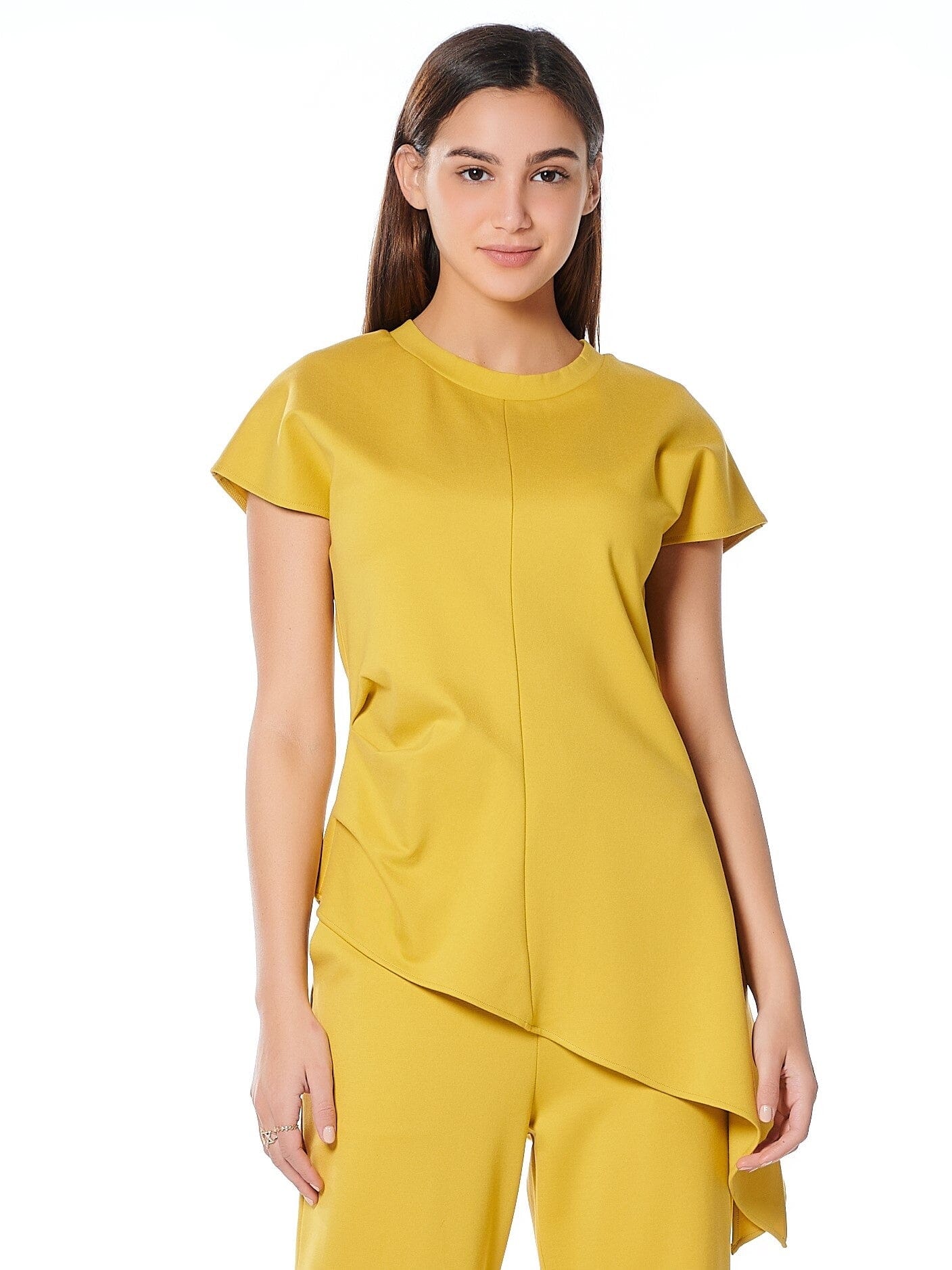 Asymmetric Cut Ruched-Side Top