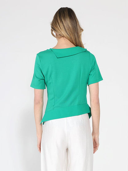 Asymmetrical neck ruched detail solid top