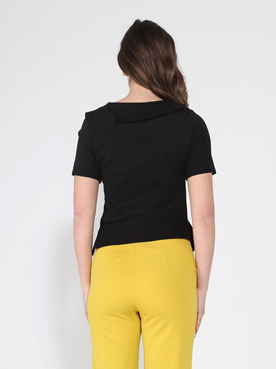 Asymmetrical neck ruched detail solid top