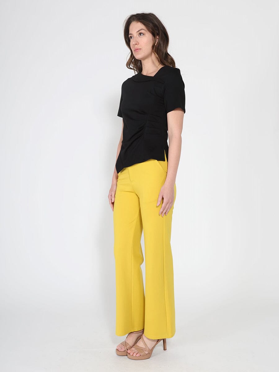Asymmetrical neck ruched detail solid top