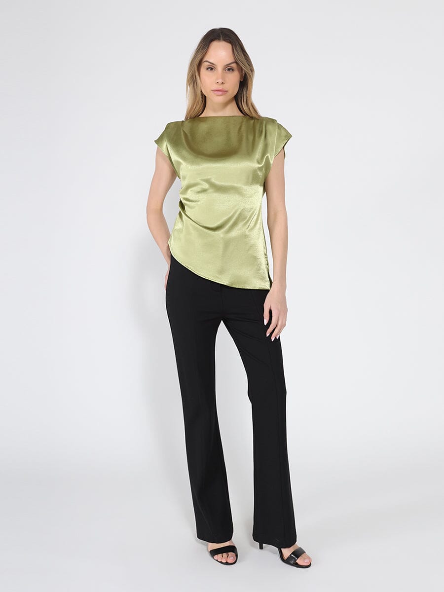 Gracia Fashion Women's Asymmetrical side pleats short sleeve top