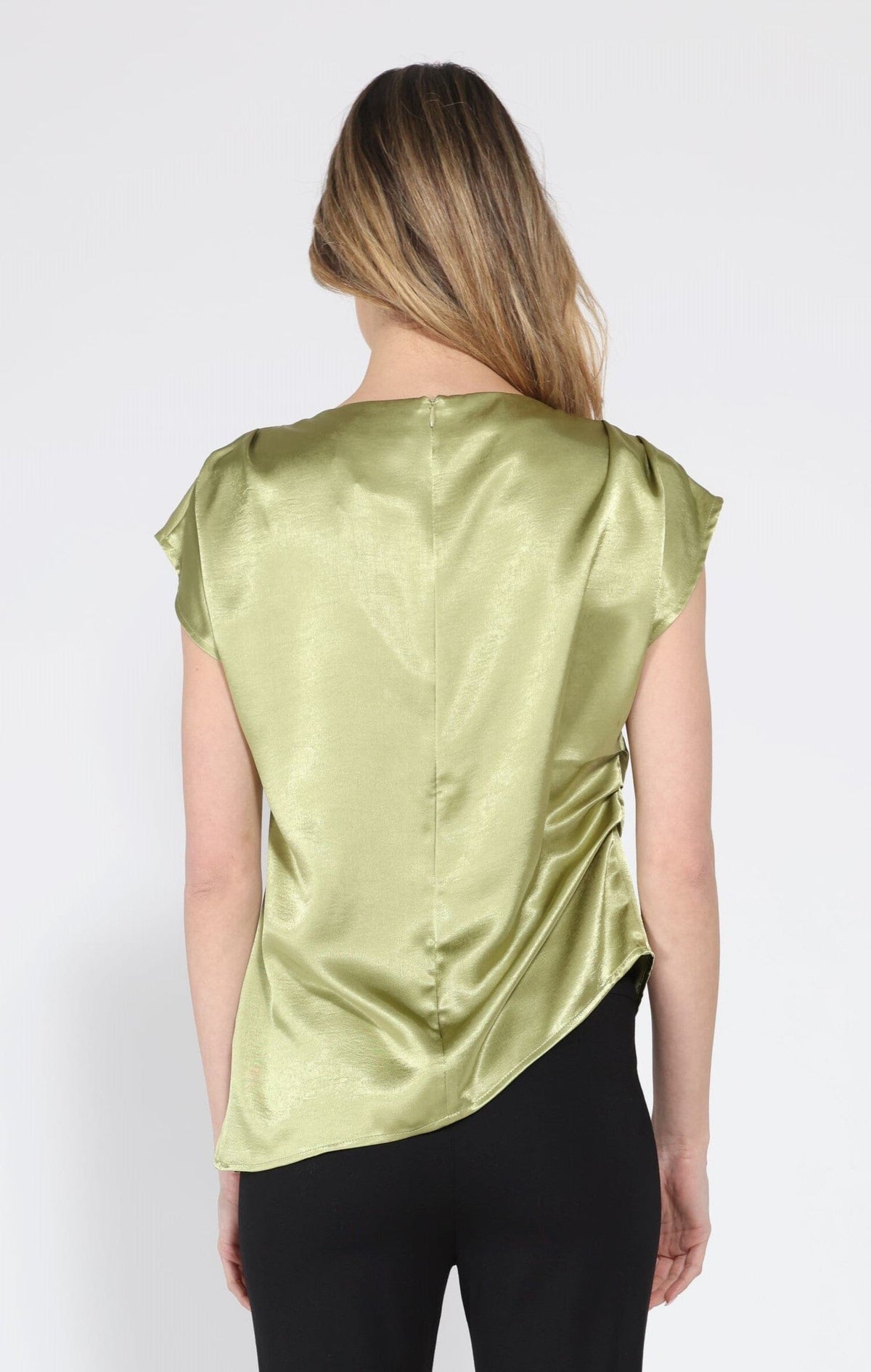 Gracia Fashion Women's Asymmetrical side pleats short sleeve top