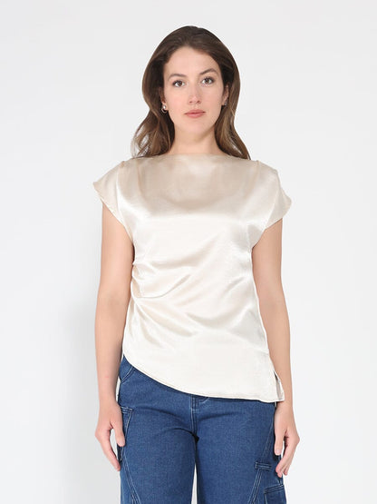 Asymmetrical side pleats short sleeve top