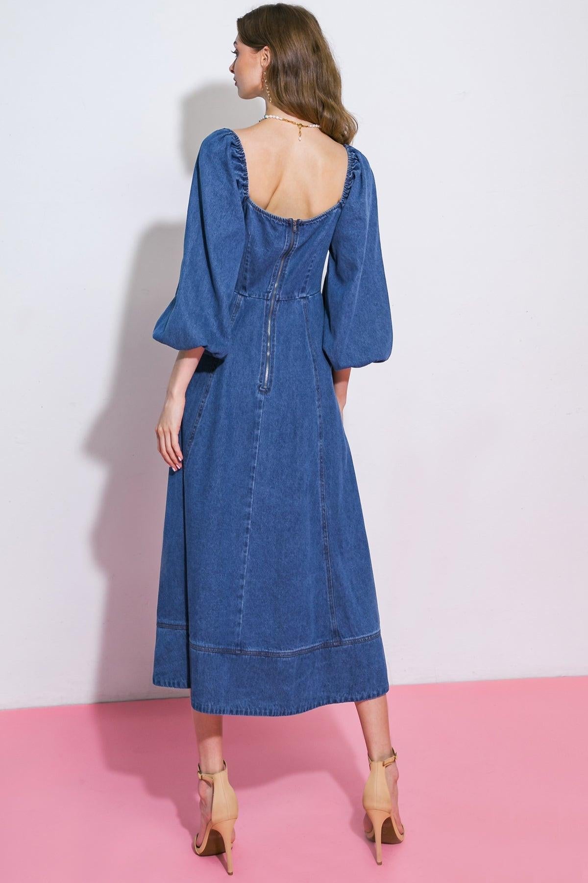 VESTIDO MIDI VAQUERO DE FELPA CON ESTILO