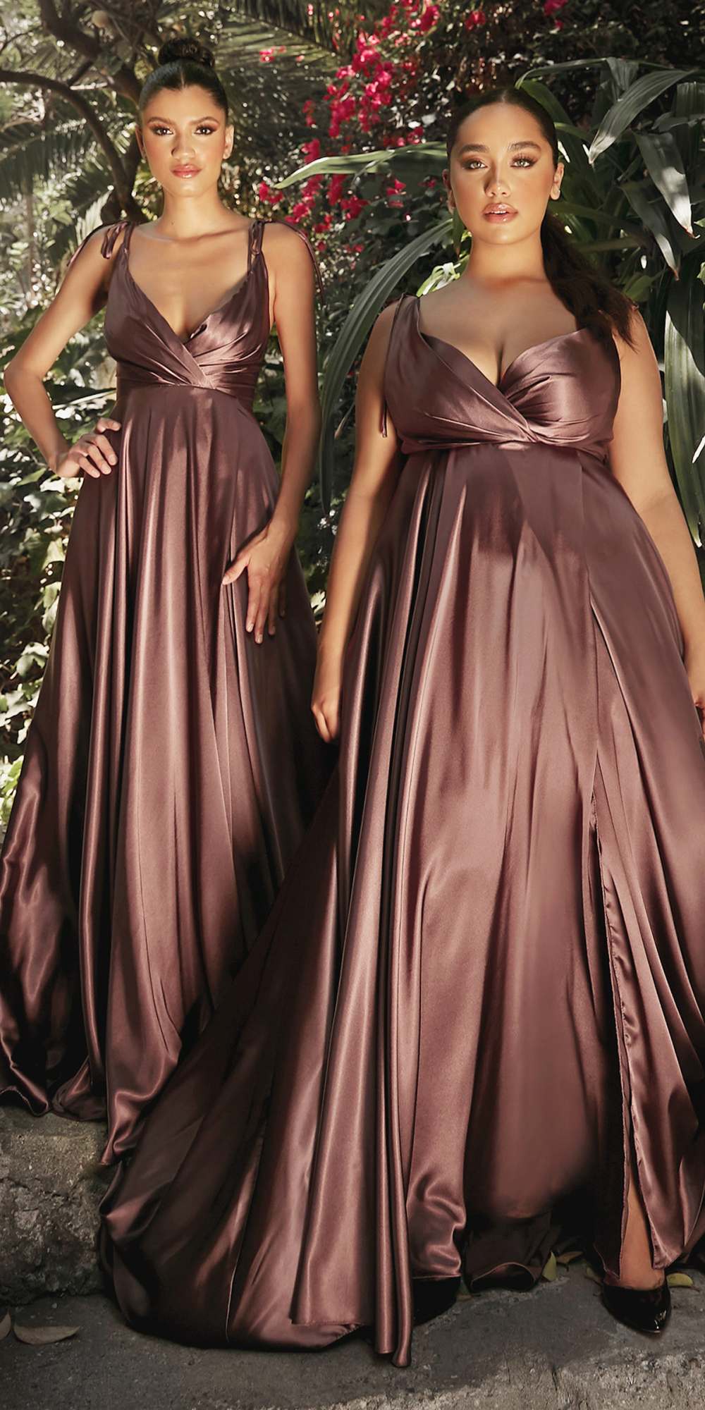 Cinderella Divine BD105 Flowy Satin A-Line Gown with Leg Slit