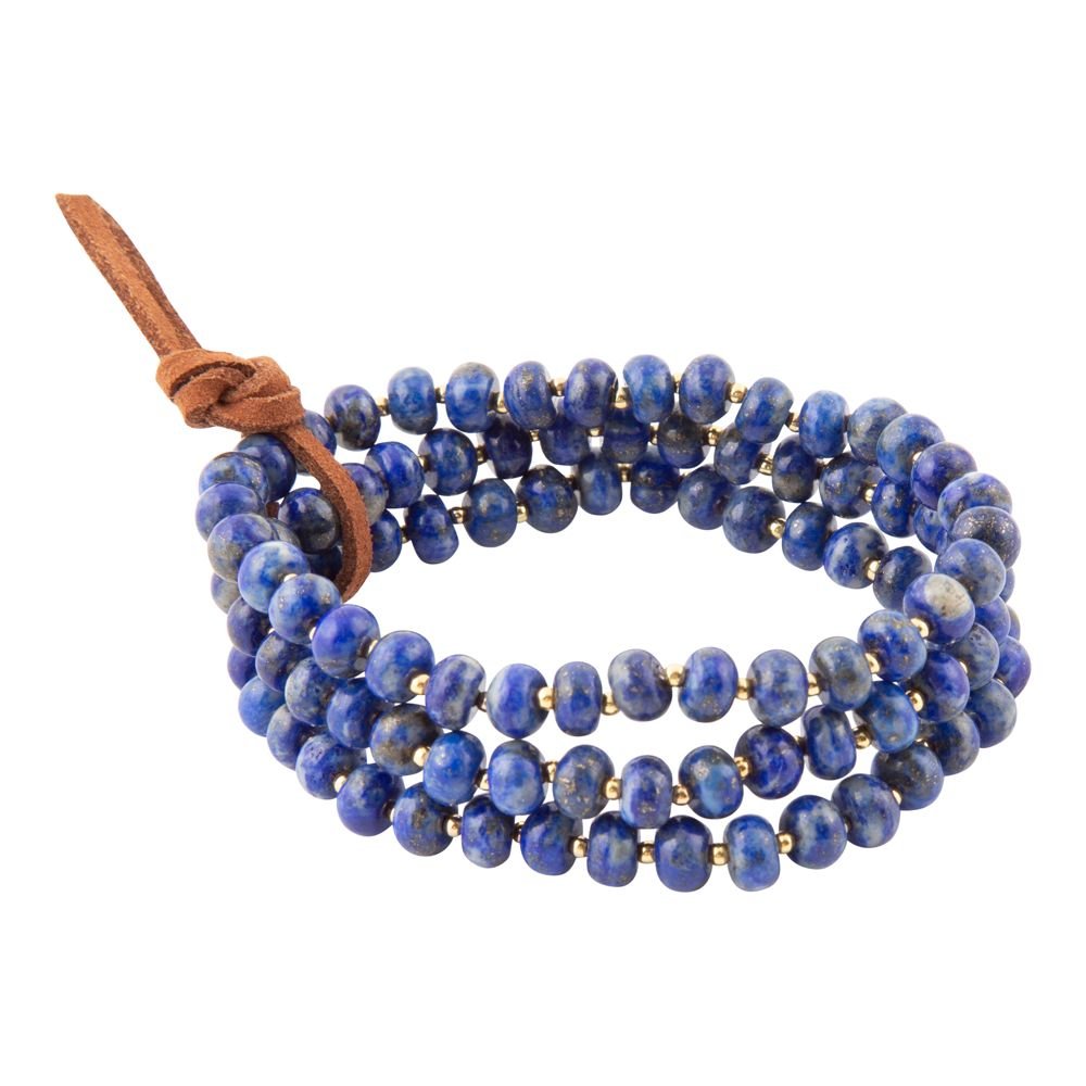 Juego de pulseras doradas de triple hebra con lapislázuli azul