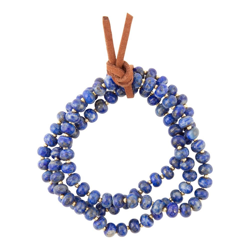 Juego de pulseras doradas de triple hebra con lapislázuli azul