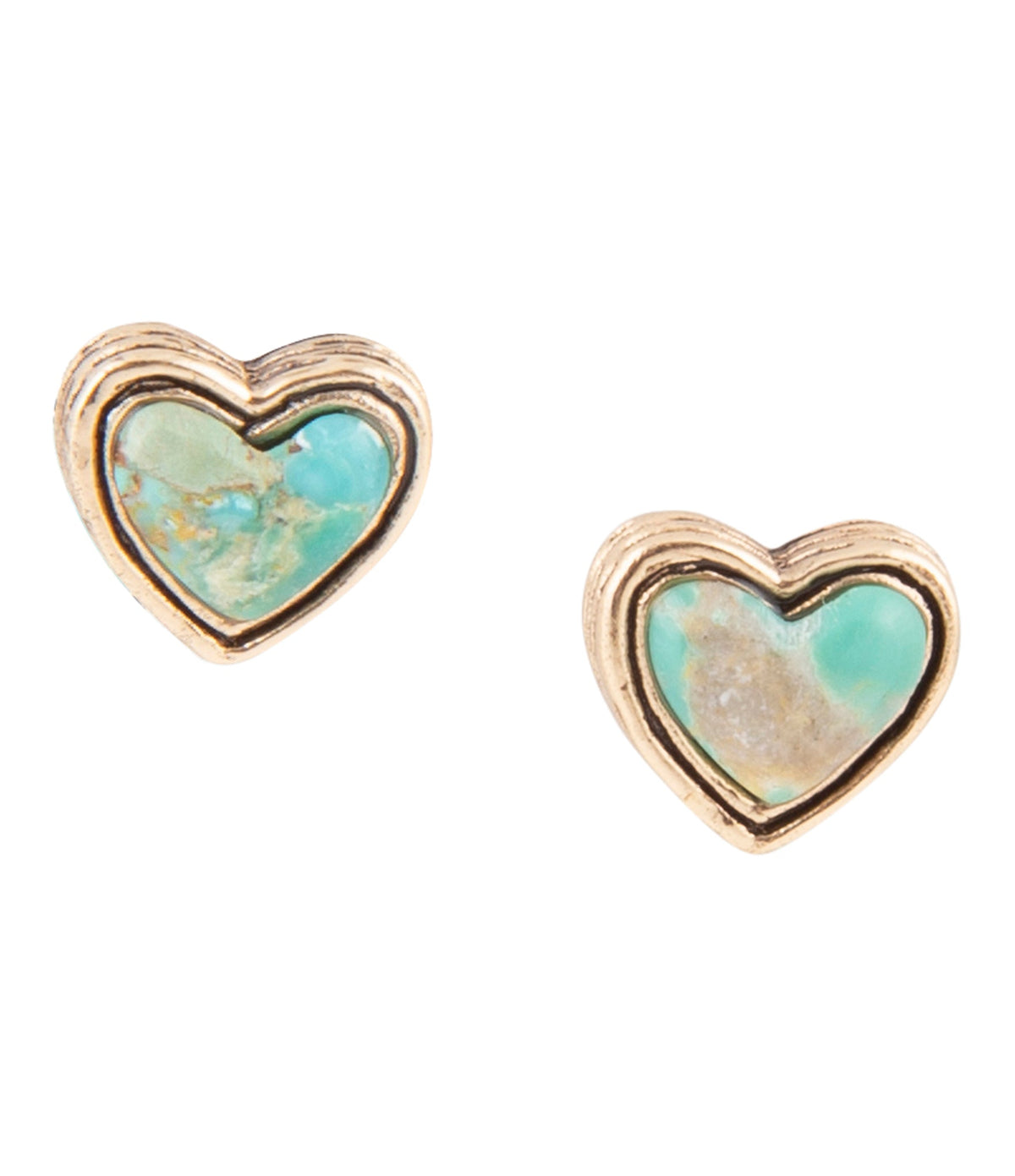 Pendientes de tuerca dorados con forma de corazón azul turquesa