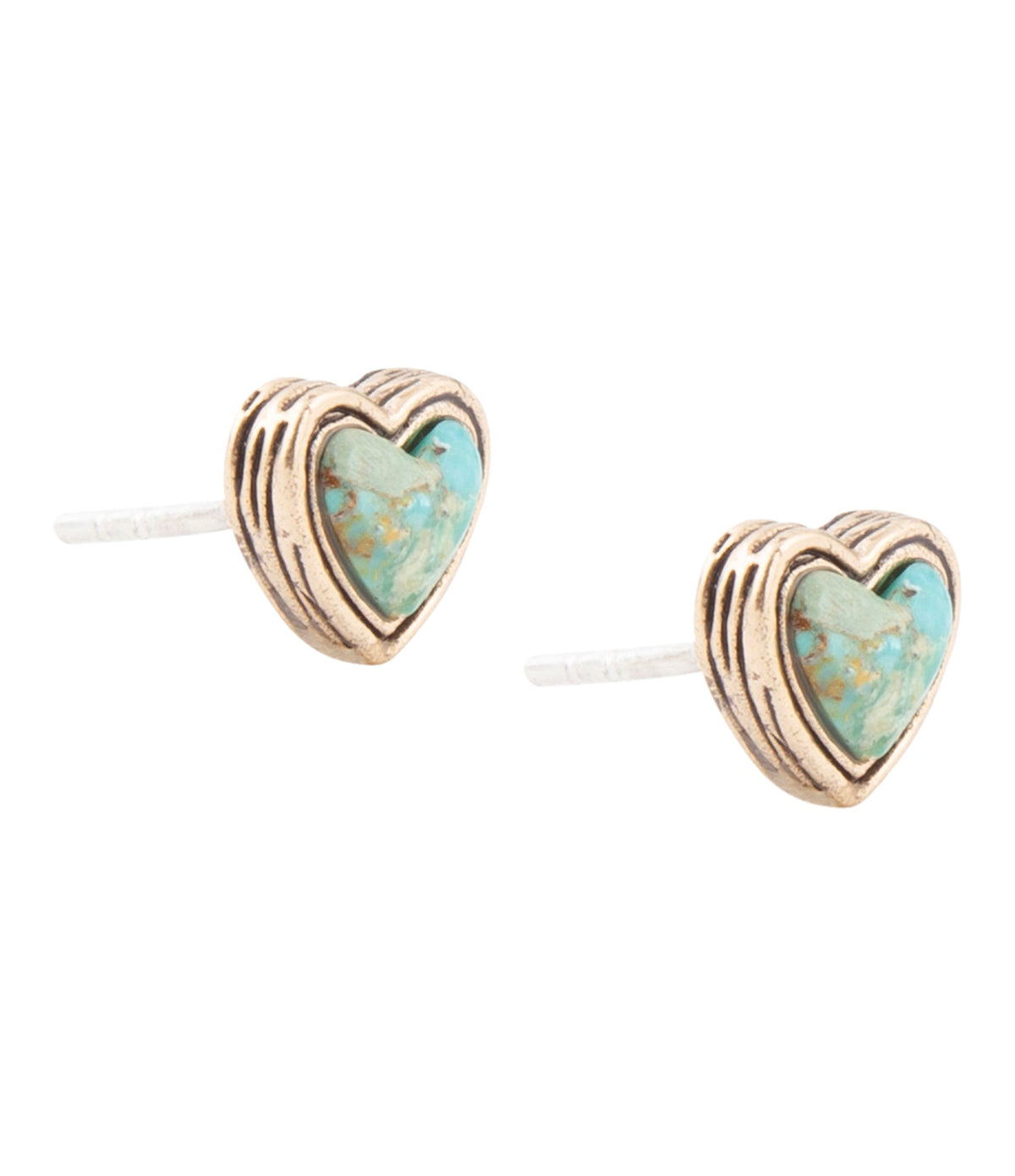 Pendientes de tuerca dorados con forma de corazón azul turquesa