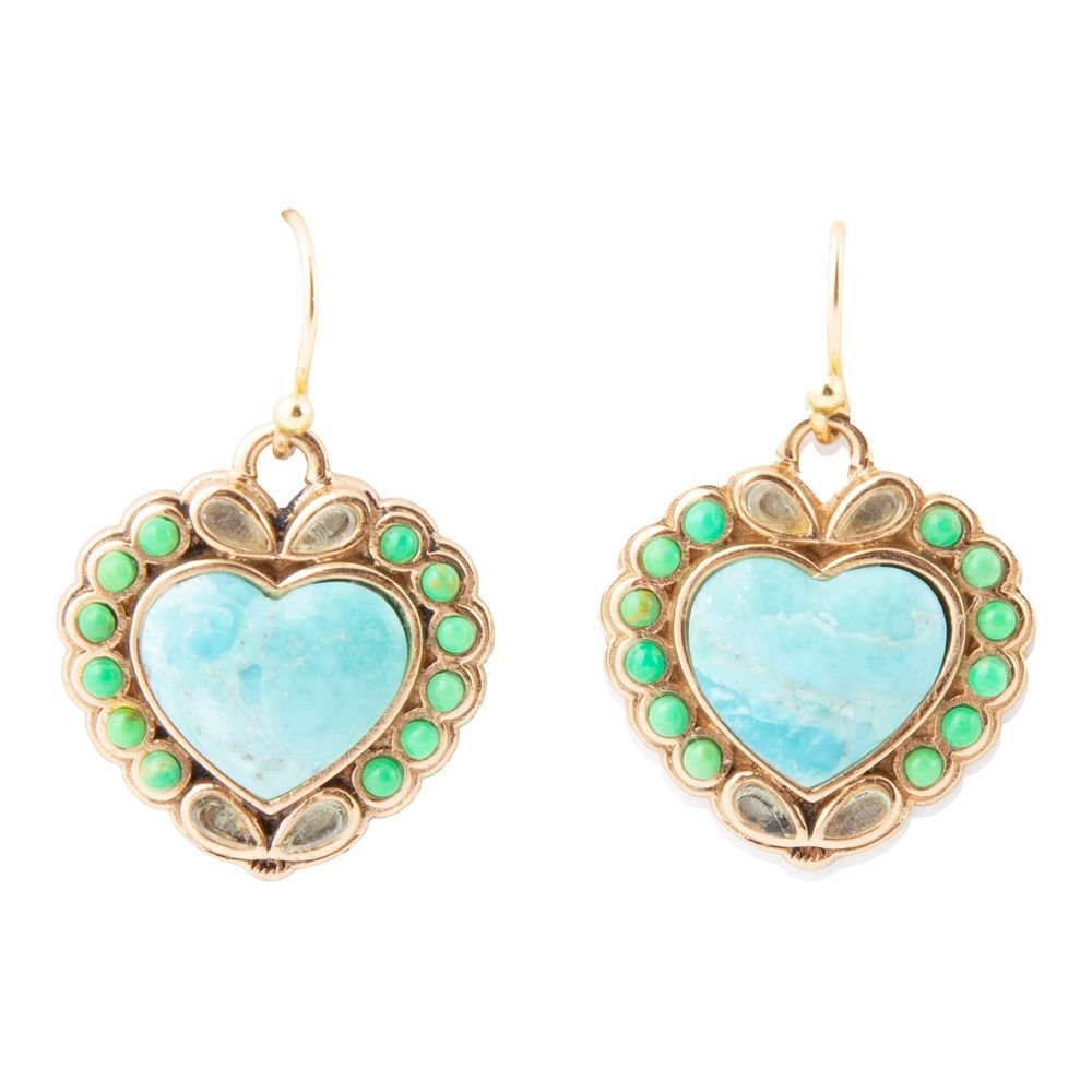 Legacy Heart Lime Green and Blue Turquoise Golden Drop Earrings