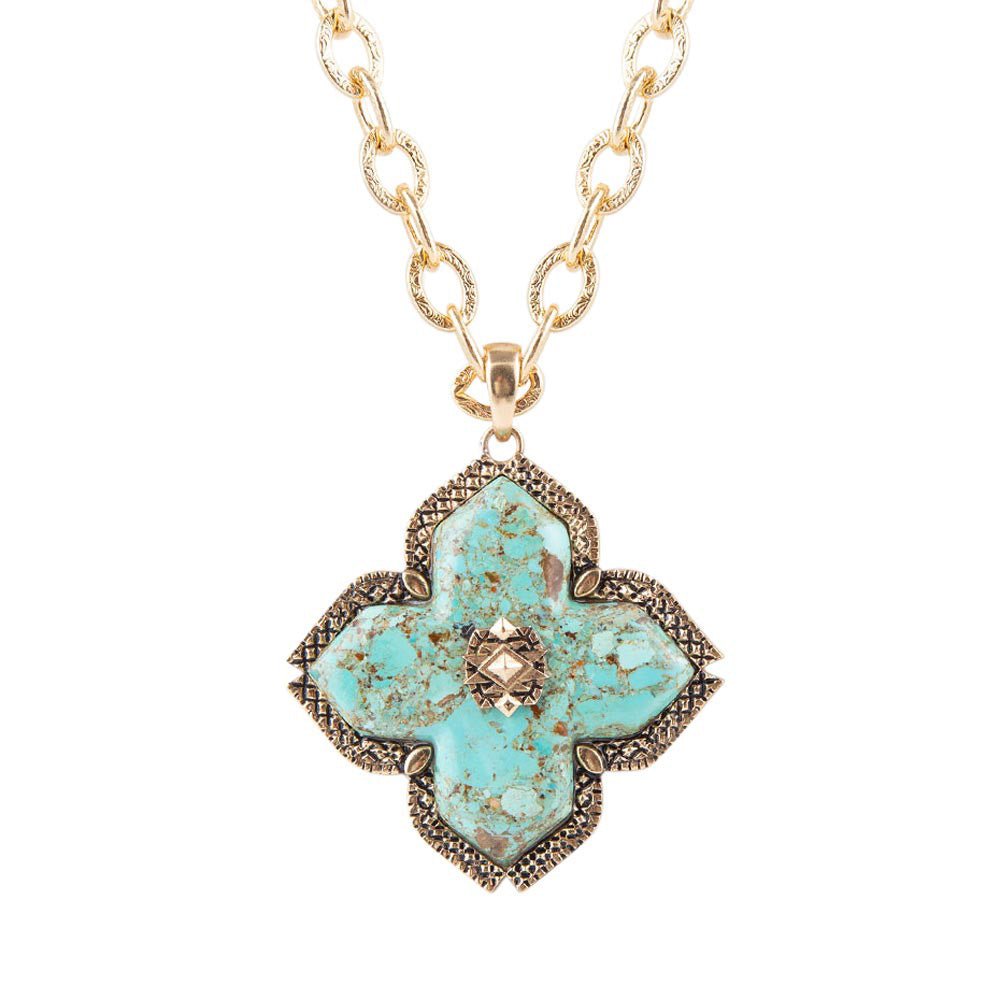 Collar de oro con colgante de cruz de Malta en turquesa azul