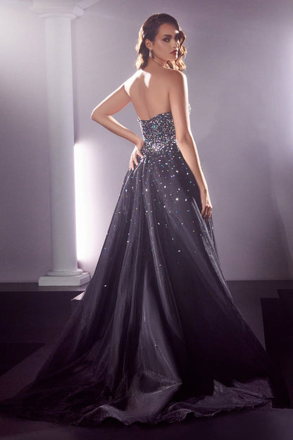 Ladivine CB114 Long Strapless Formal Gown with Jewel Accents