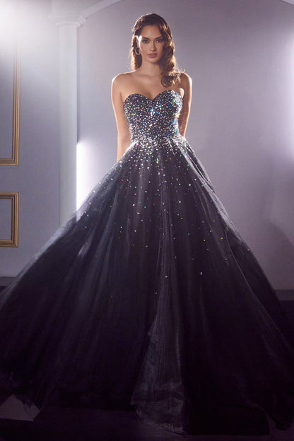 Ladivine CB114 Long Strapless Formal Gown with Jewel Accents