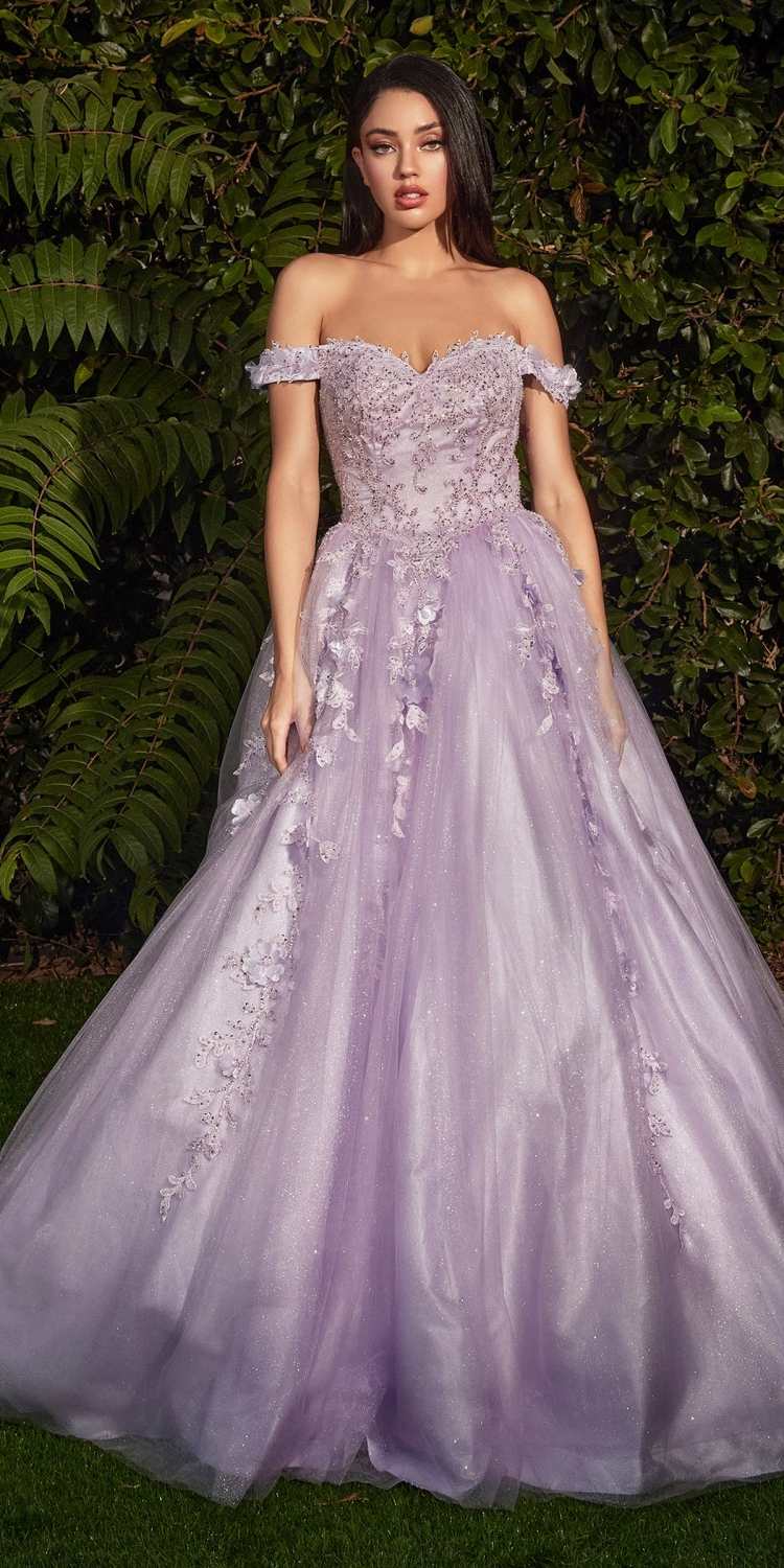 Cinderella Divine CD0185 Vestido de Gala de Túl Capas con Hombros Descubiertos