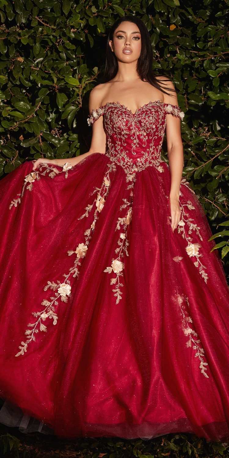 Cinderella Divine CD0185 Vestido de Gala de Túl Capas con Hombros Descubiertos