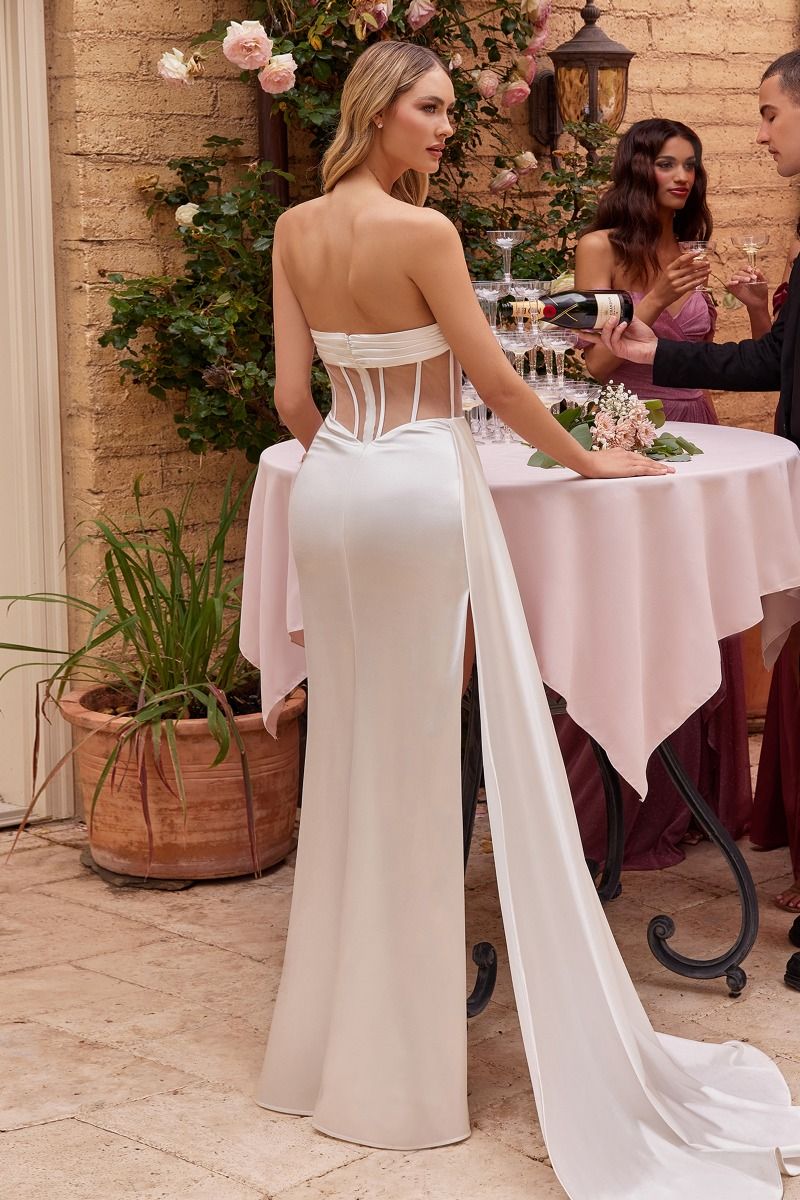 Ladivine CD269W Floor Length Strapless Luxurious Satin Corset Gown
