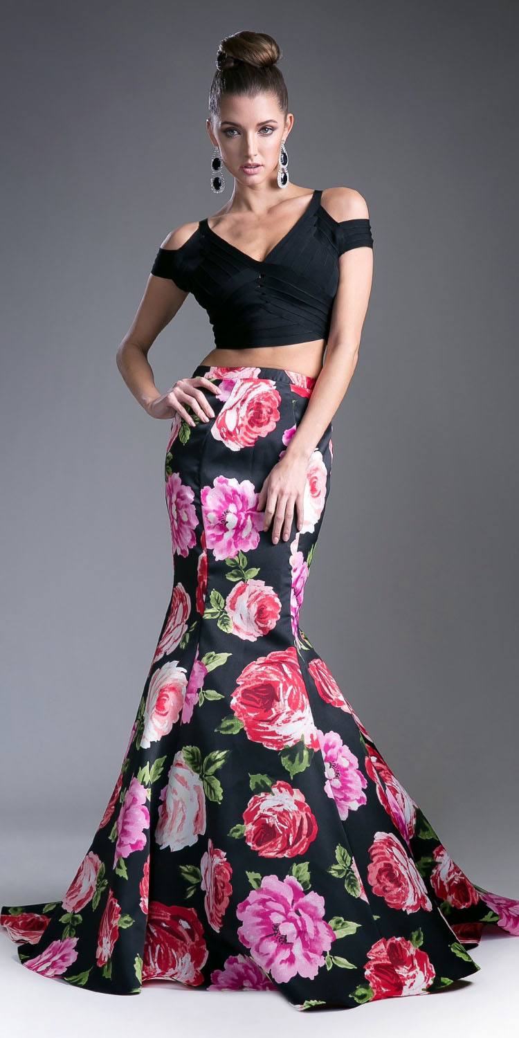 Cinderella Divine CD701L Falda Larga Estampada Corte Sirena