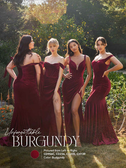 Cinderella Divine CH139 Long Off the Shoulder Fitted Velvet Gown