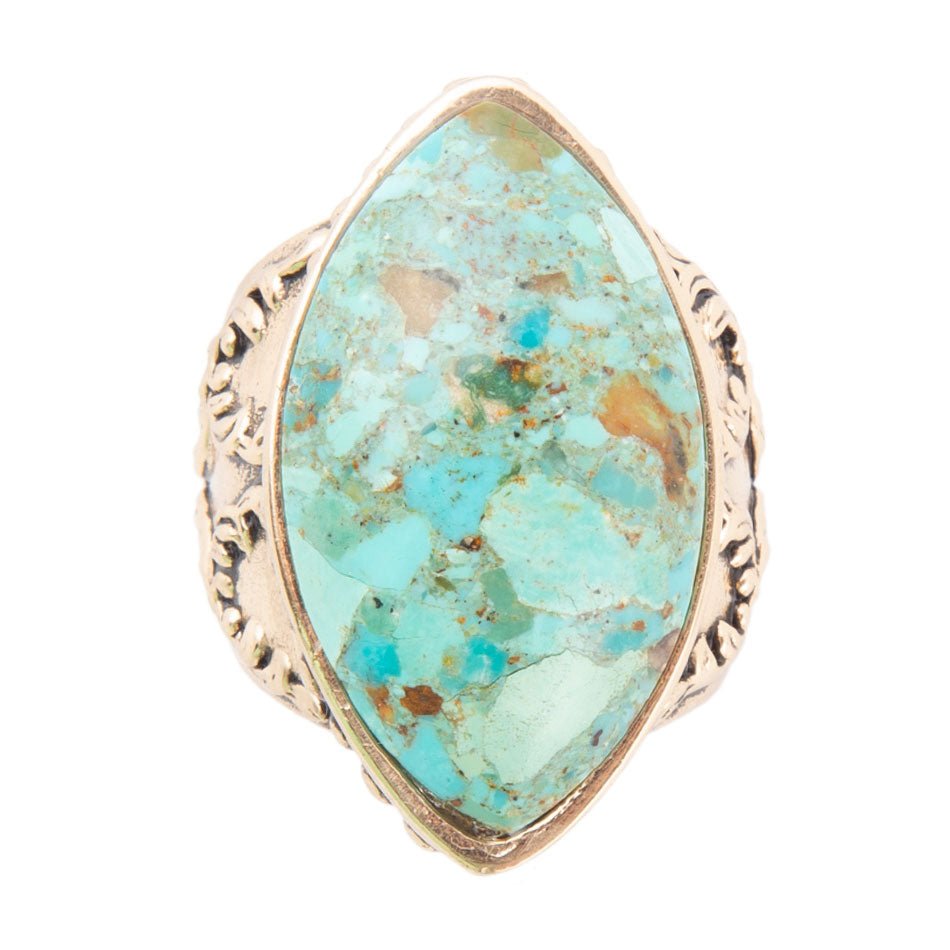 Anillo de cóctel de oro, turquesa azul campeón