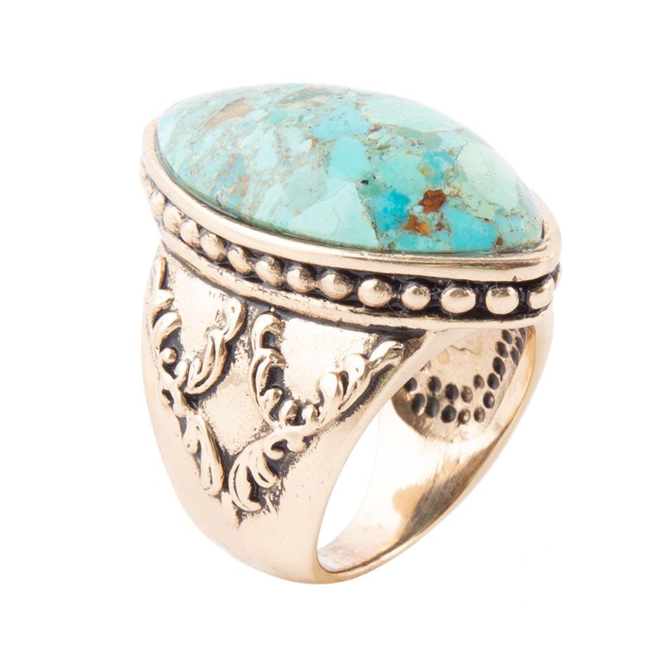 Anillo de cóctel de oro, turquesa azul campeón