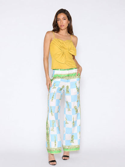 Checkmate Print Satin Pajama Pants
