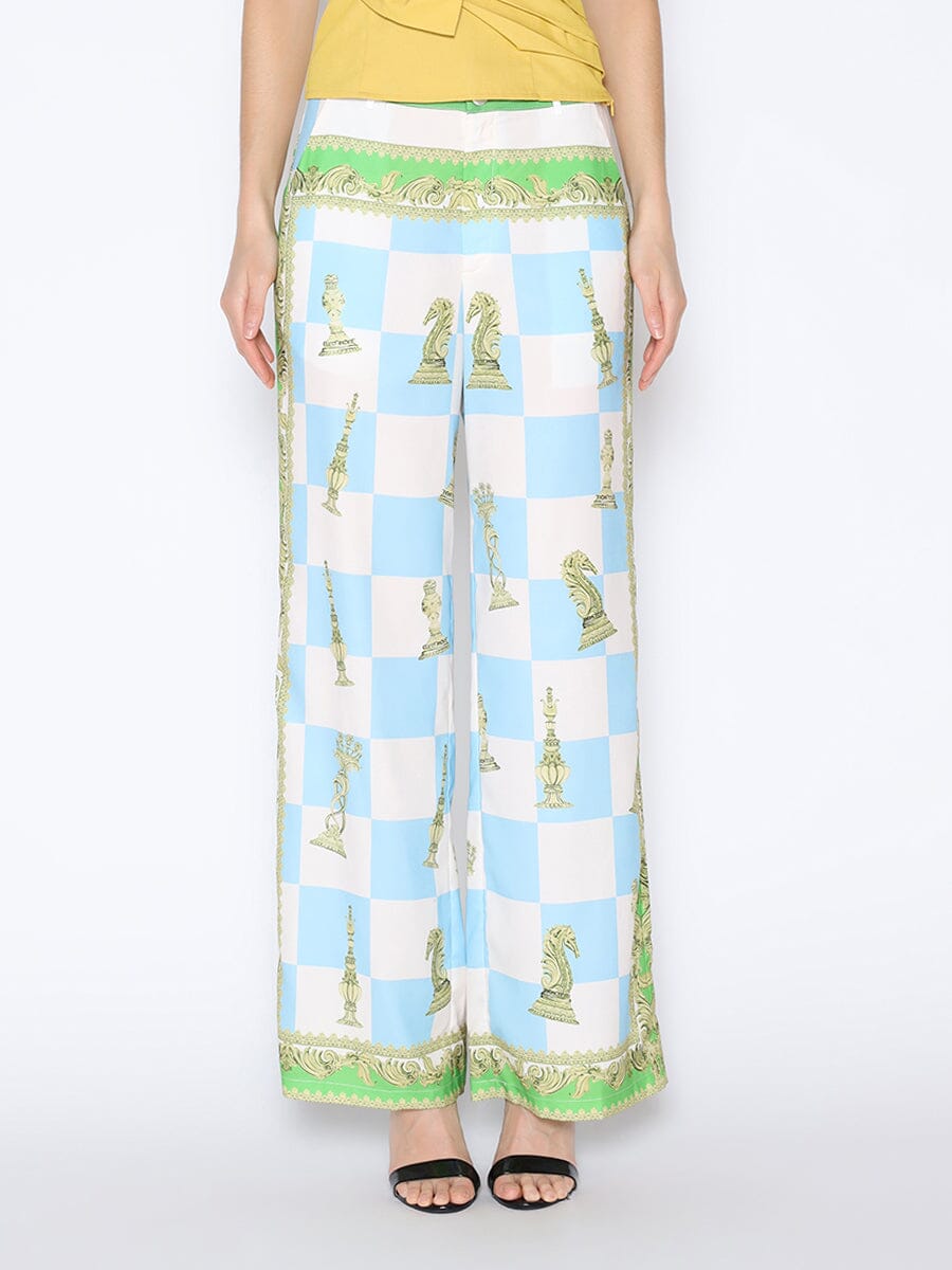 Checkmate Print Satin Pajama Pants