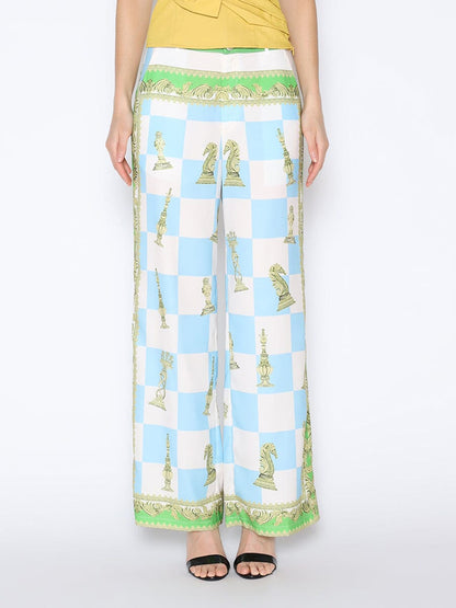 Checkmate Print Satin Pajama Pants