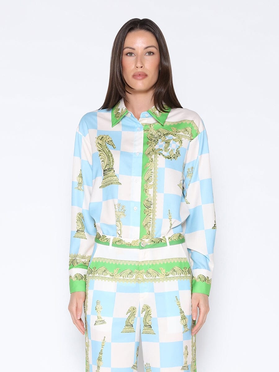 Checkmate Satin Long Sleeve Button Down Shirt