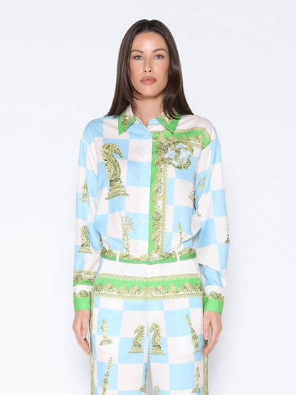 Checkmate Satin Long Sleeve Button Down Shirt