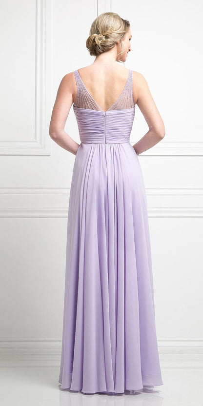 CLEARANCE - Ladivine CJ214 Long Chiffon Dress V-Neck Pleated Bodice (Size 4)