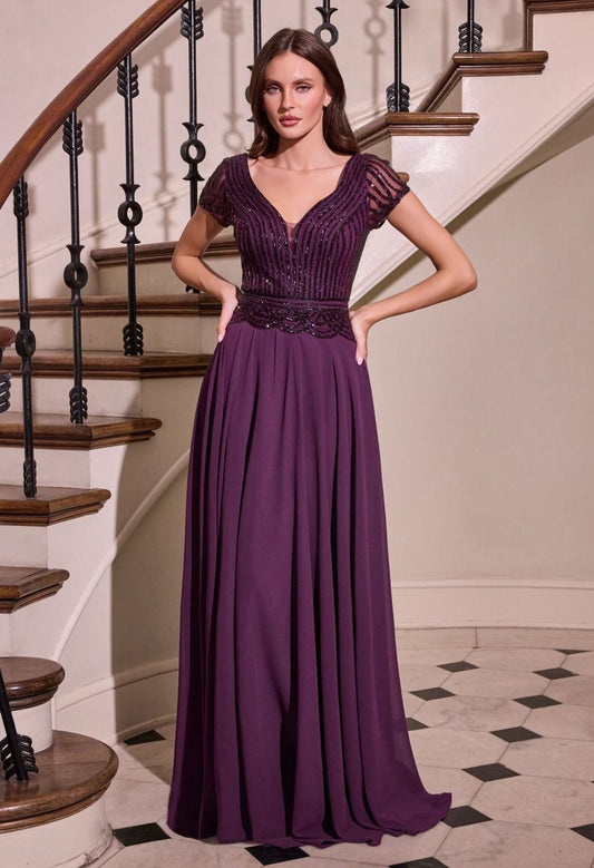 Ladivine CL07 A-Line Chiffon Beaded Gown