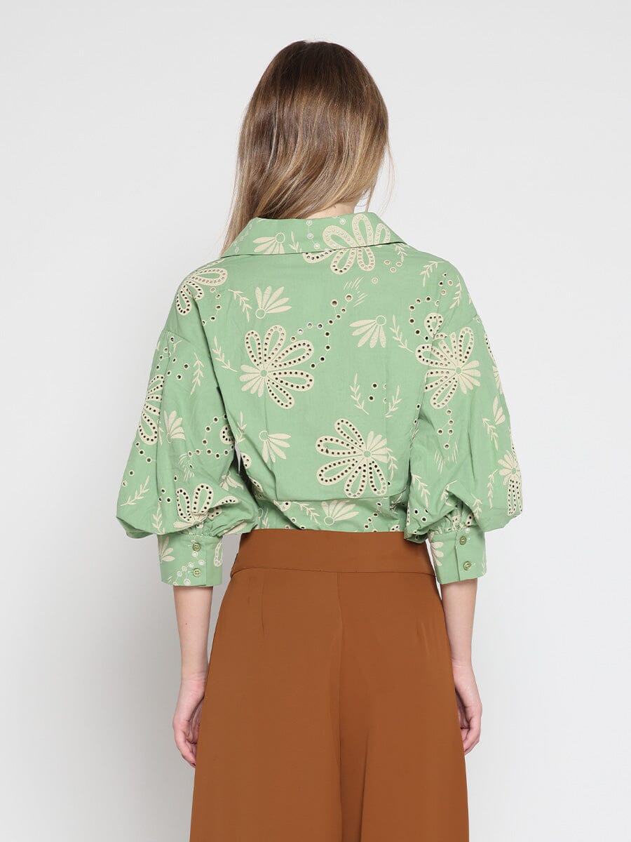 Collared Puff Sleeve Patterned Shirt