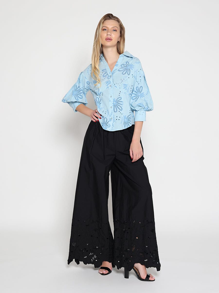 Collared Puff Sleeve Patterned Shirt