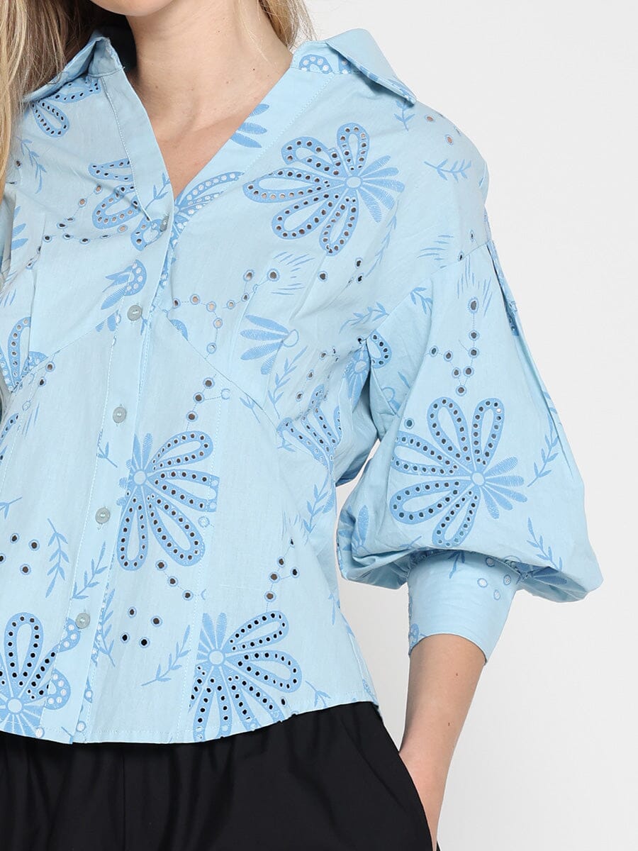 Collared Puff Sleeve Patterned Shirt