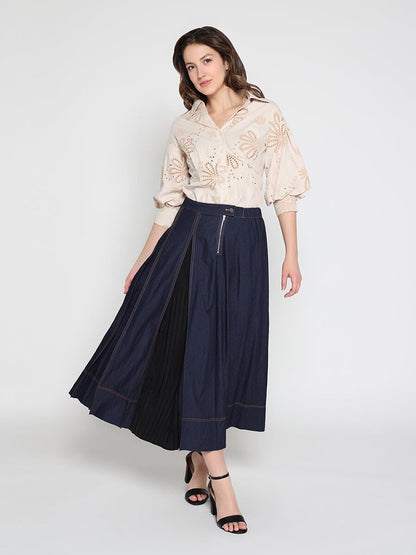 Collared Puff Sleeve Patterned Shirt