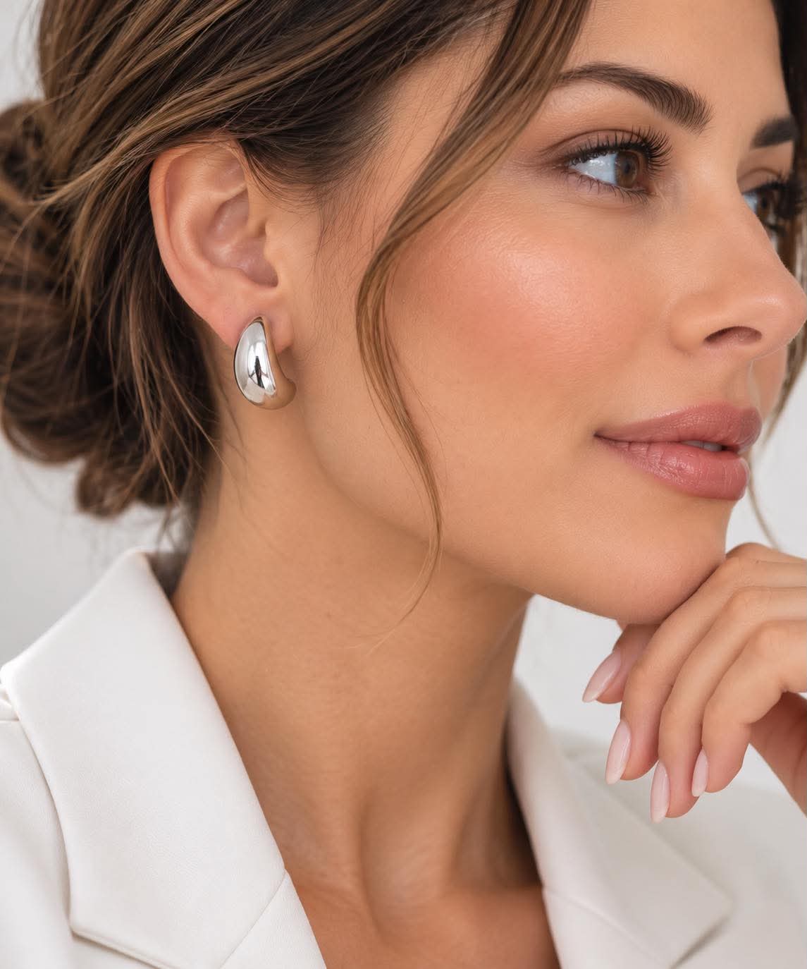 Dome Huggie Teardrop Earrings