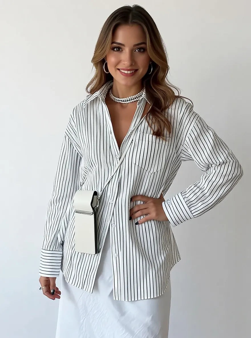Oversized Striped Button-Down Shirt
