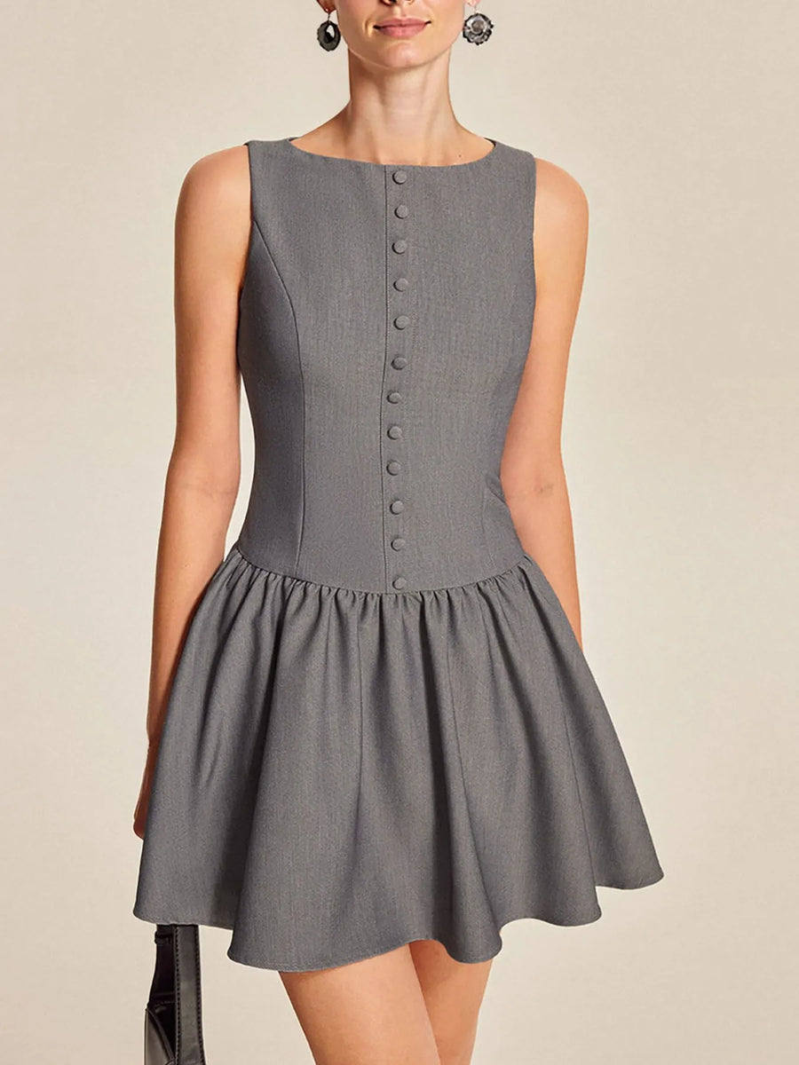 Round Neck Sleeveless Ruffled Mini Dress