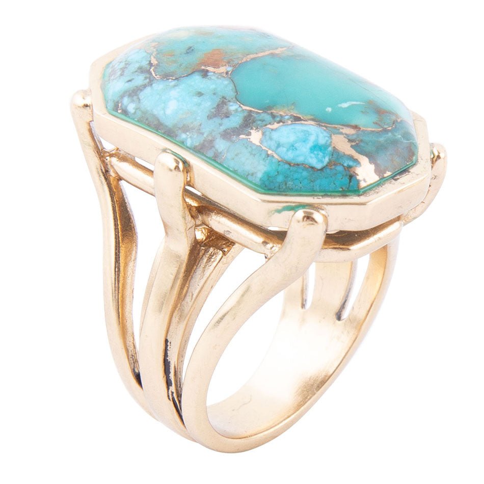 Matriz Dolce azul verdoso turquesa y anillo dorado