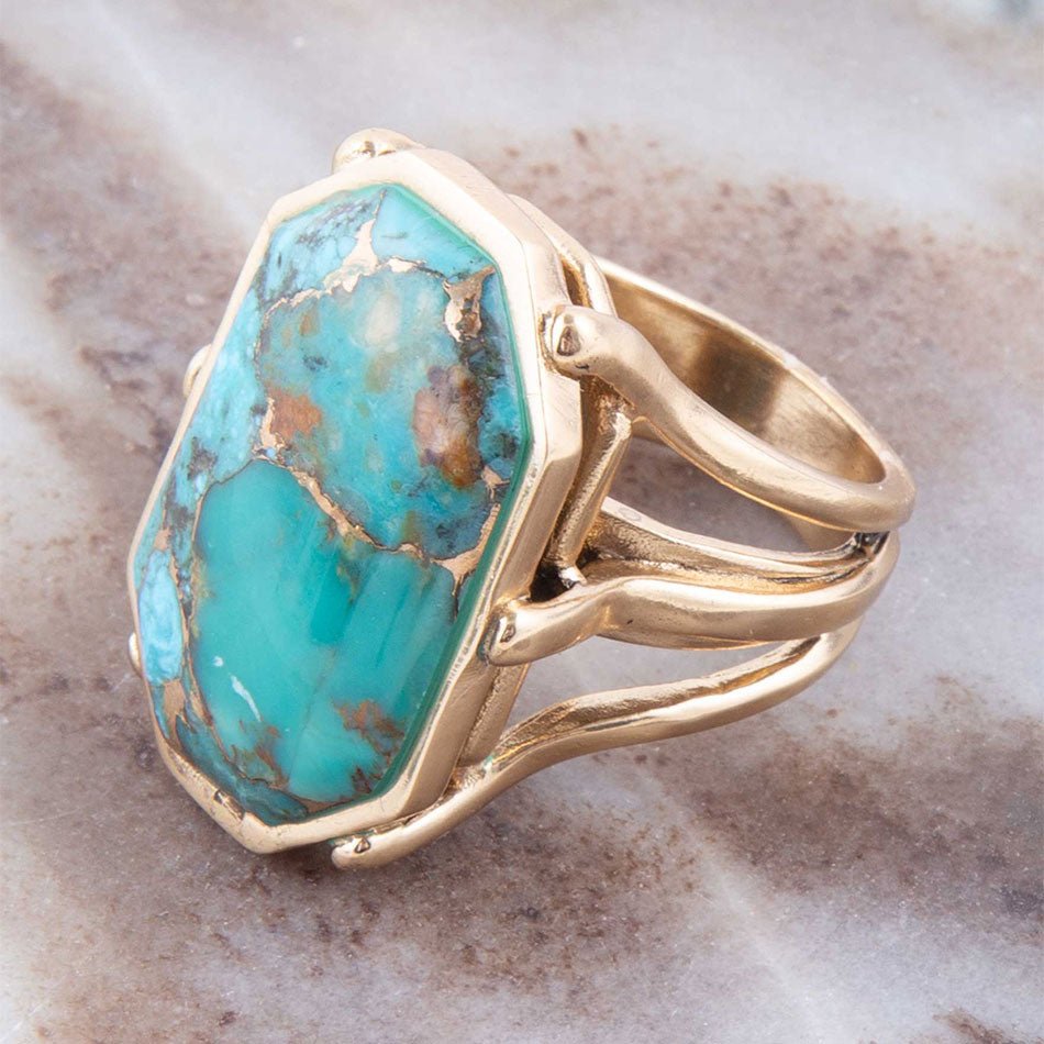 Matriz Dolce azul verdoso turquesa y anillo dorado