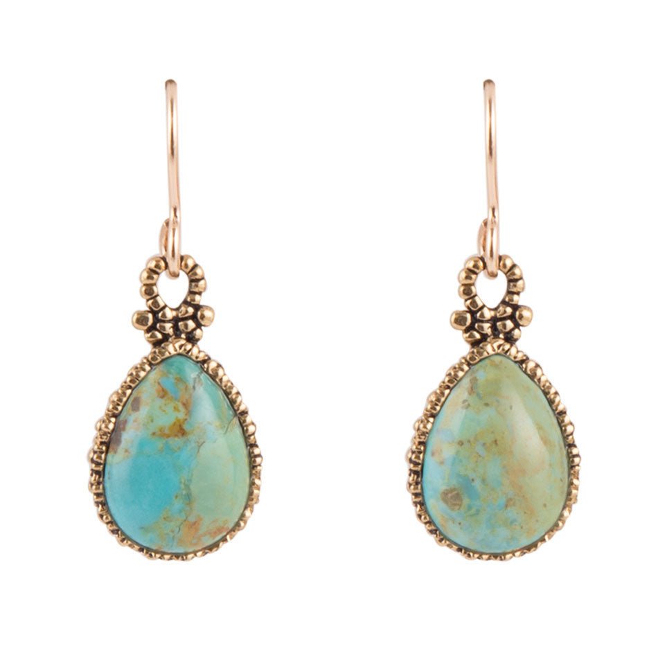 Pendientes azules turquesa y dorados "Gota de ensueño"