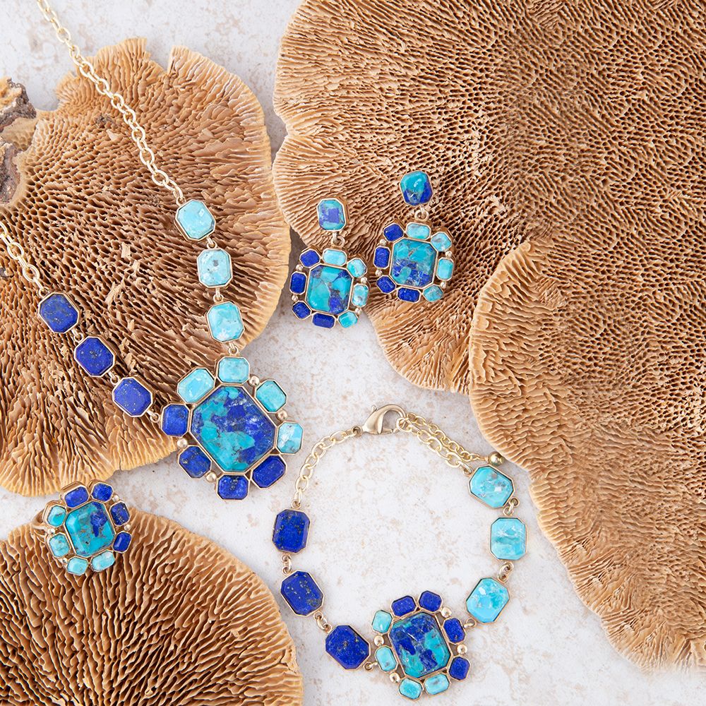 Duality Blue Lapis and Turquoise Golden Pendant Necklace