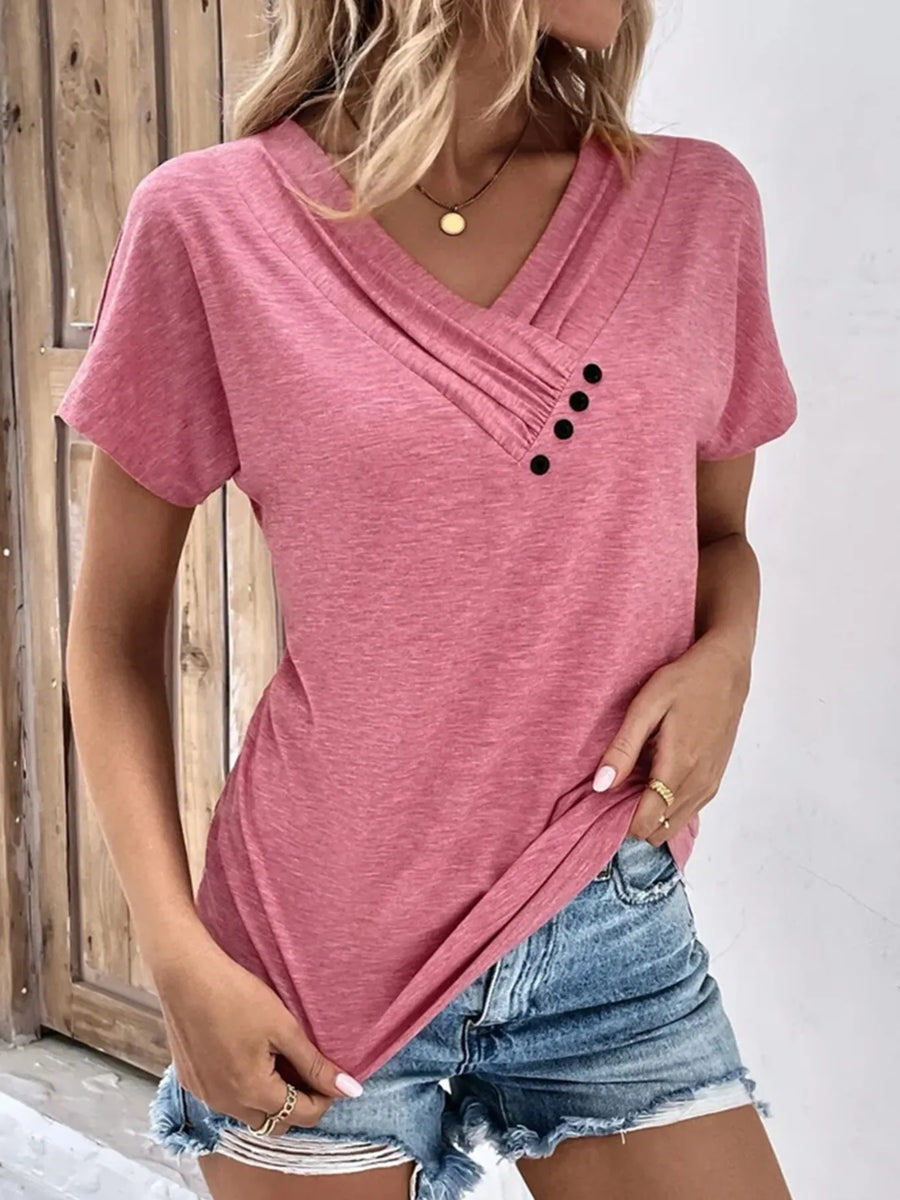 Decor Button Short Sleeve T-Shirt