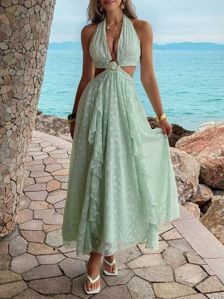 Ruffled Halter Neck Maxi Dress
