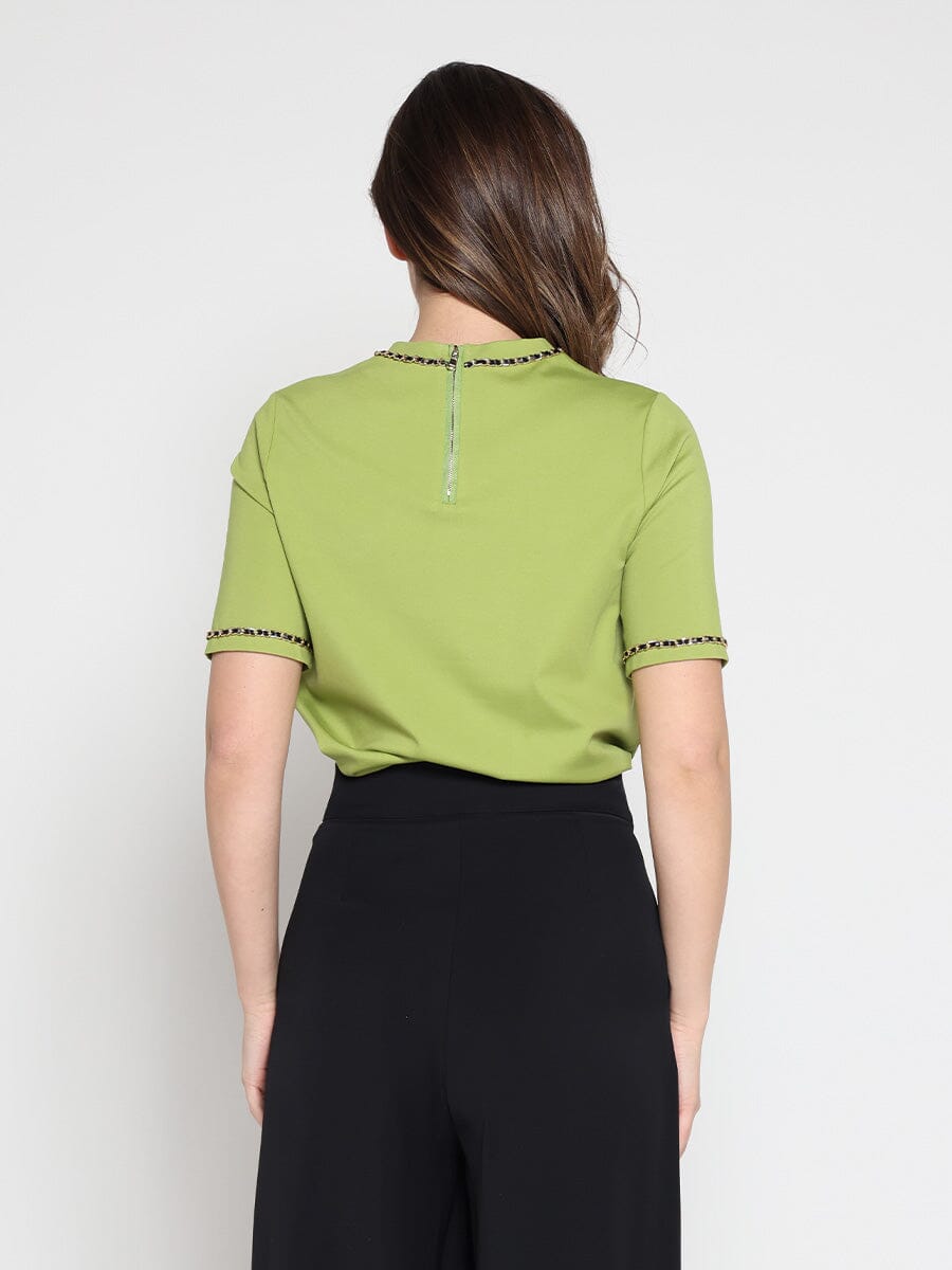 Embellished Chain Link Trim Short Sleeve Top
